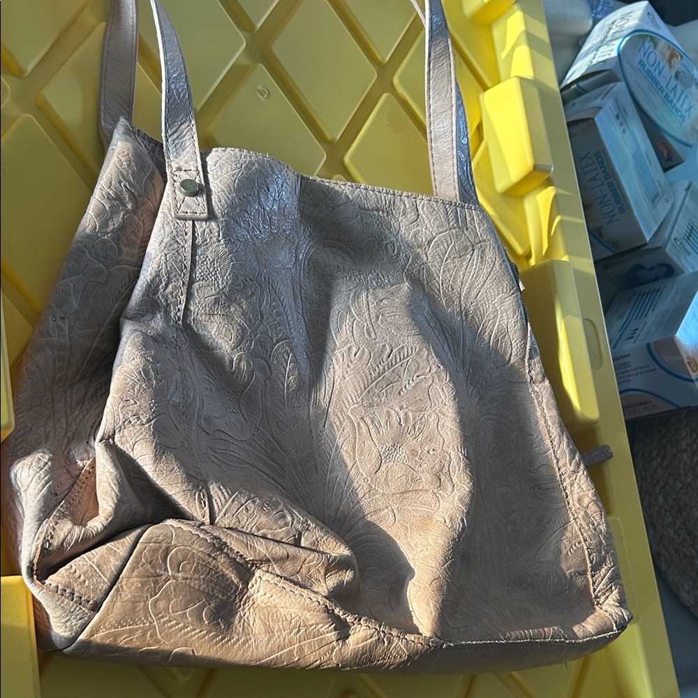 American Leather co Tan Embossed Tote Bag